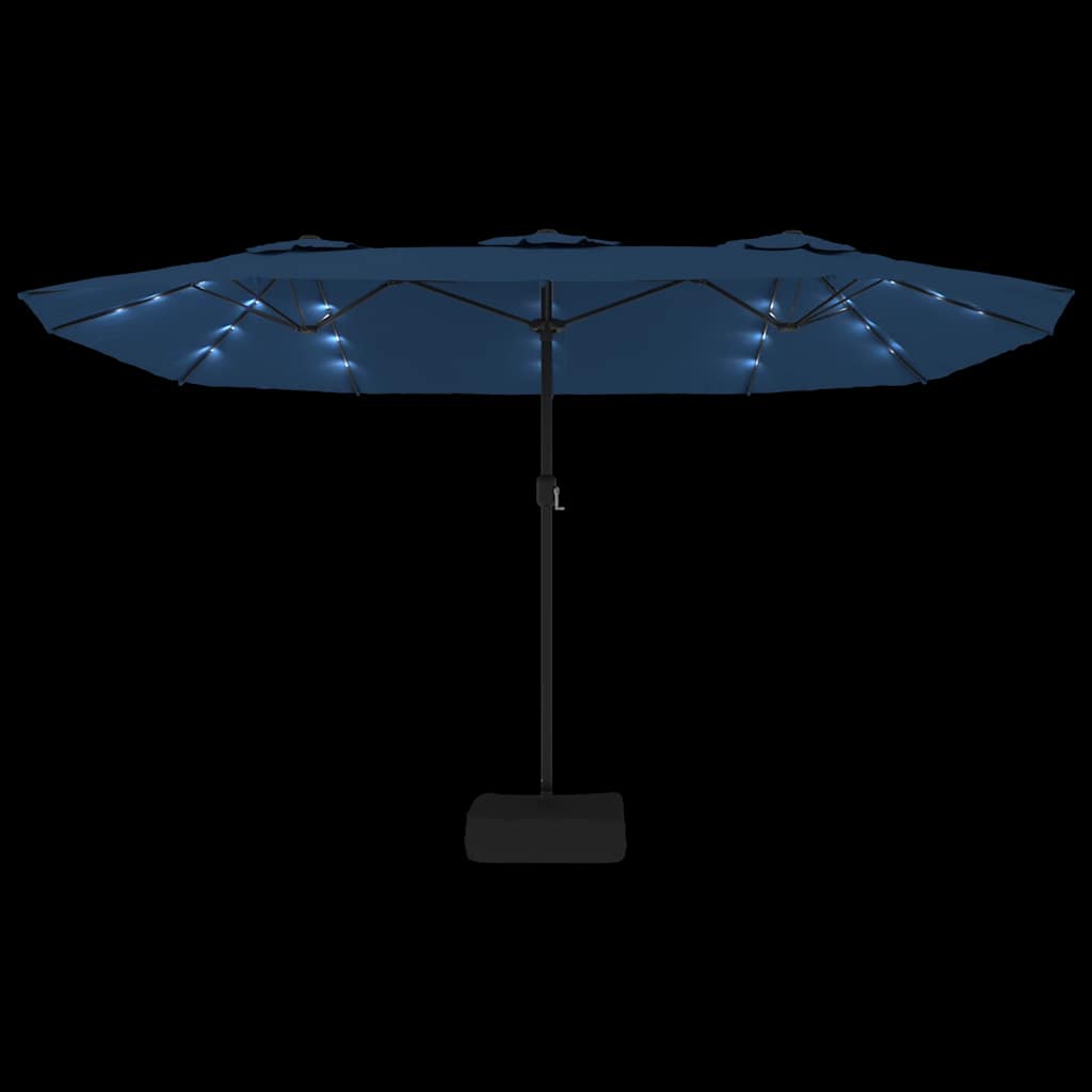 Double-Head Garden Parasol with LEDs Azure Blue 449x265 cm