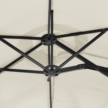 Double-Head Garden Parasol with LEDs Sand White 316x145 cm