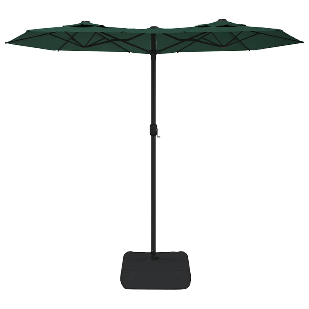 Double-Head Garden Parasol with LEDs Green 316x145 cm
