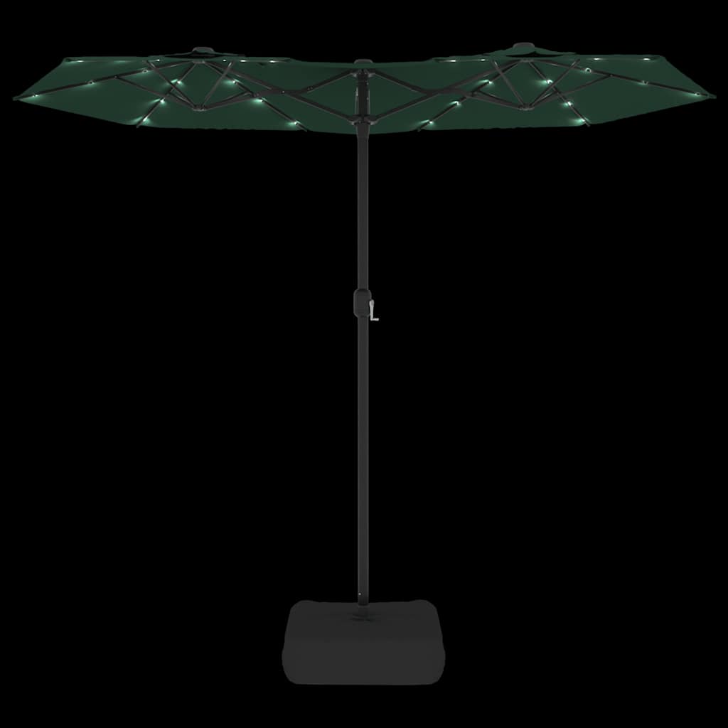 Double-Head Garden Parasol with LEDs Green 316x145 cm