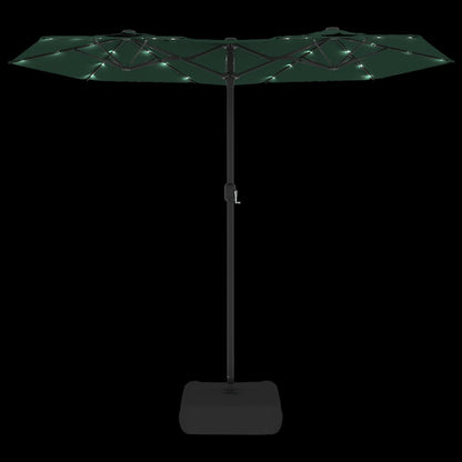 Double-Head Garden Parasol with LEDs Green 316x145 cm