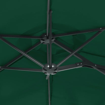 Double-Head Garden Parasol with LEDs Green 316x145 cm