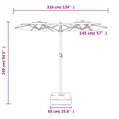 Double-Head Garden Parasol with LEDs Green 316x145 cm