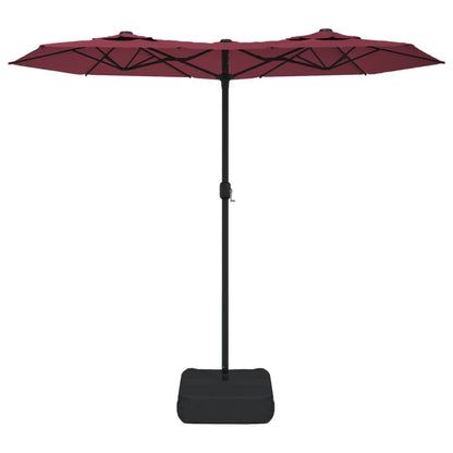 Double-Head Garden Parasol with LEDs Bordeaux Red 316x145 cm