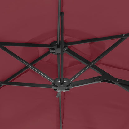 Double-Head Garden Parasol with LEDs Bordeaux Red 316x145 cm