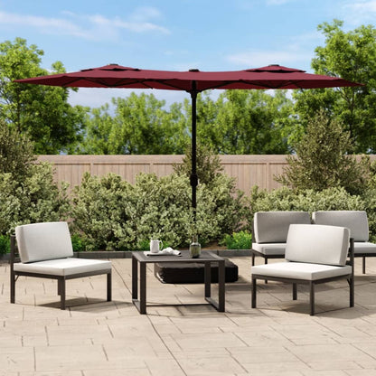 Double-Head Garden Parasol with LEDs Bordeaux Red 316x145 cm