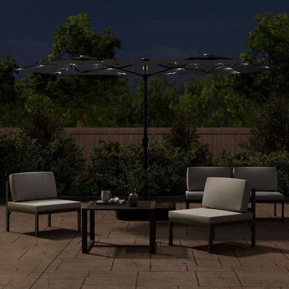 Double-Head Garden Parasol with LEDs Black 316x145 cm