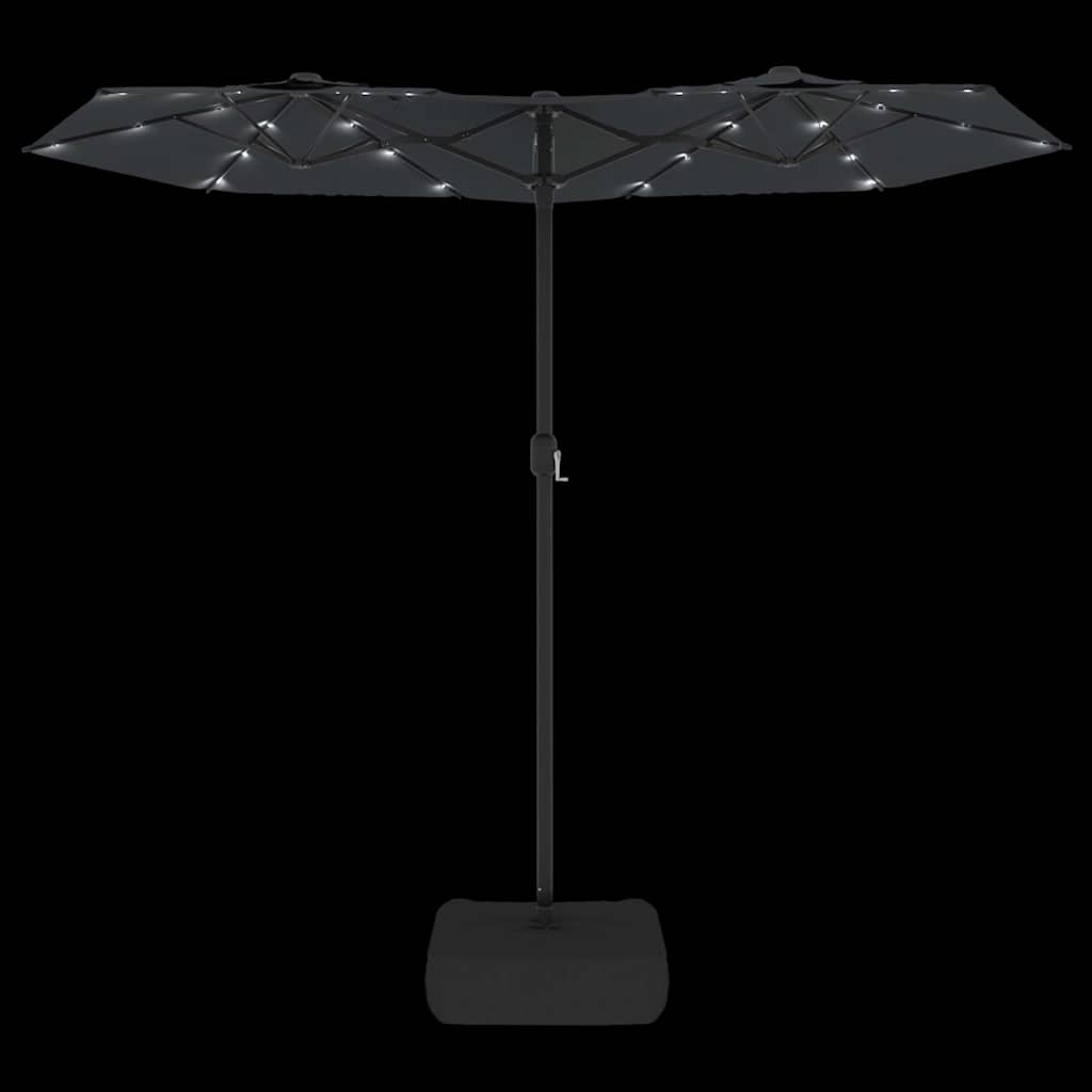 Double-Head Garden Parasol with LEDs Black 316x145 cm