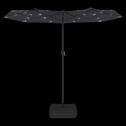 Double-Head Garden Parasol with LEDs Black 316x145 cm