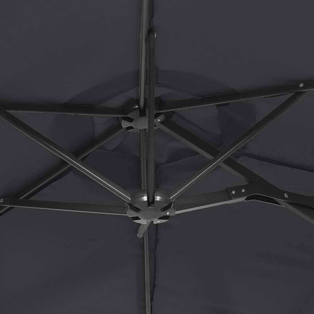 Double-Head Garden Parasol with LEDs Black 316x145 cm