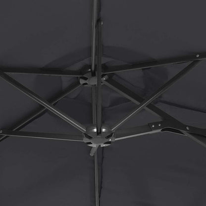 Double-Head Garden Parasol with LEDs Black 316x145 cm