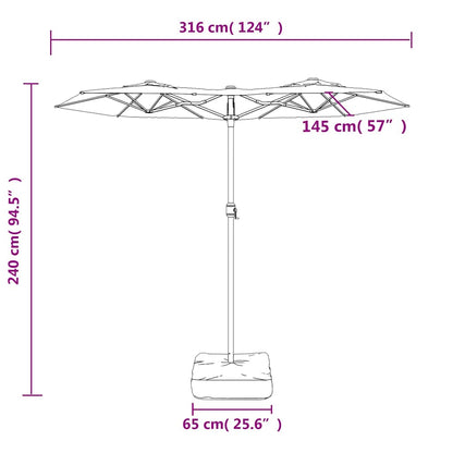 Double-Head Garden Parasol with LEDs Black 316x145 cm
