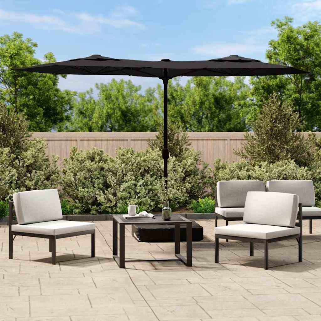 Double-Head Garden Parasol with LEDs Black 316x145 cm