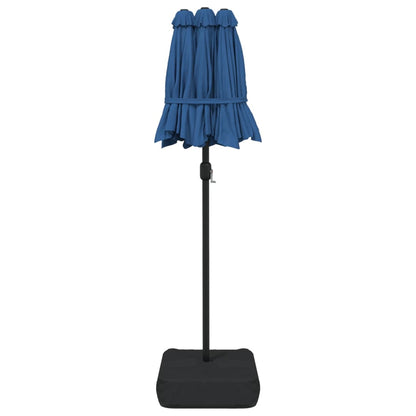Double-Head Garden Parasol with LEDs Azure Blue 316x145 cm