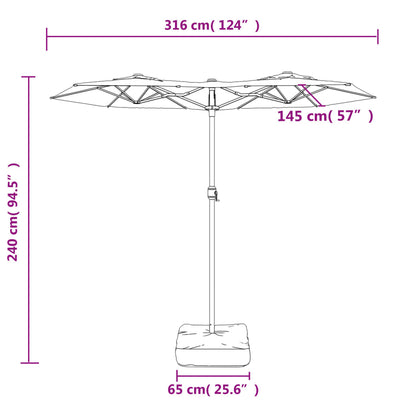 Double-Head Garden Parasol with LEDs Azure Blue 316x145 cm