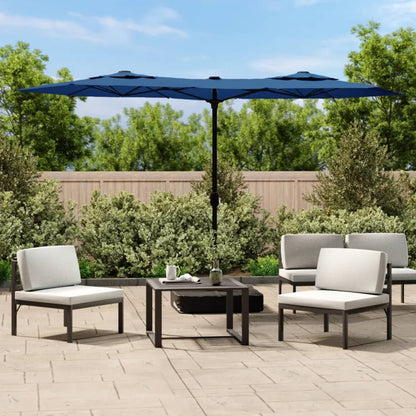 Double-Head Garden Parasol with LEDs Azure Blue 316x145 cm