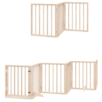 Dog Gate with Door Foldable 9 Panels 450 cm Poplar Wood