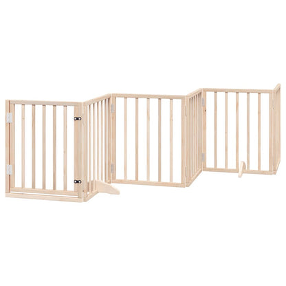 Dog Gate with Door Foldable 9 Panels 450 cm Poplar Wood