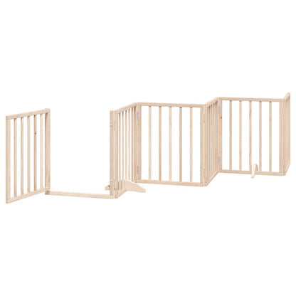 Dog Gate with Door Foldable 9 Panels 450 cm Poplar Wood