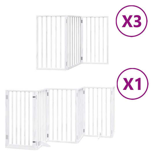 Dog Gate with Door Foldable 15 Panels White 750 cm Poplar Wood