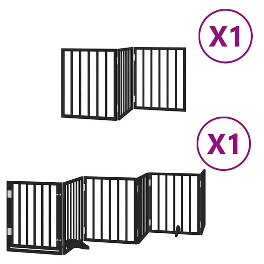 Dog Gate with Door Foldable 9 Panels Black 450 cm Poplar Wood