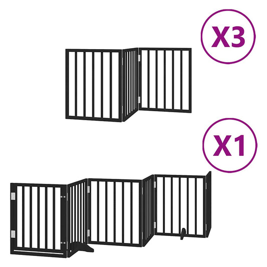 Dog Gate with Door Foldable 15 Panels Black 750 cm Poplar Wood
