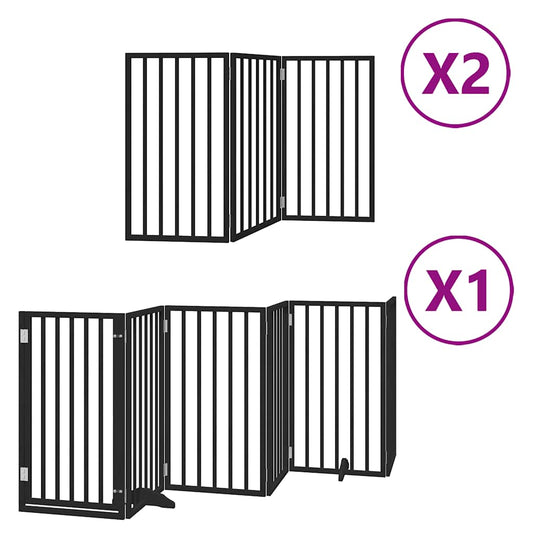 Dog Gate with Door Foldable 12 Panels Black 600 cm Poplar Wood