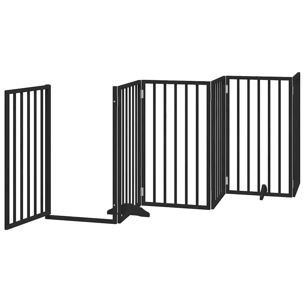 Dog Gate with Door Foldable 12 Panels Black 600 cm Poplar Wood