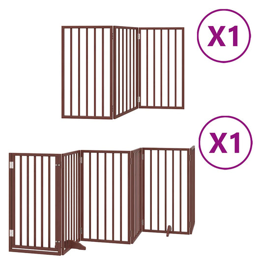 Dog Gate with Door Foldable 9 Panels Brown 450 cm Poplar Wood