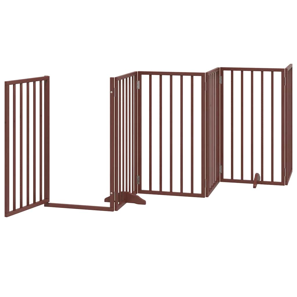Dog Gate with Door Foldable 9 Panels Brown 450 cm Poplar Wood