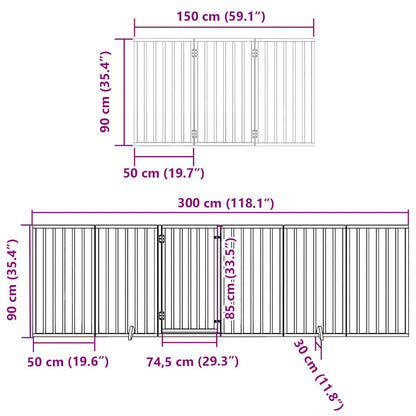 Dog Gate with Door Foldable 9 Panels Brown 450 cm Poplar Wood