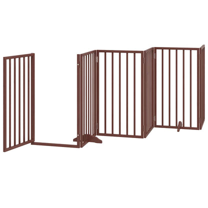 Dog Gate with Door Foldable 12 Panels Brown 600 cm Poplar Wood