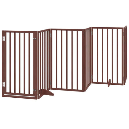 Dog Gate with Door Foldable 15 Panels Brown 750 cm Poplar Wood