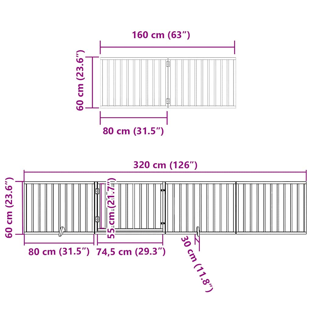 Dog Gate with Door Foldable 6 Panels 480 cm Poplar Wood