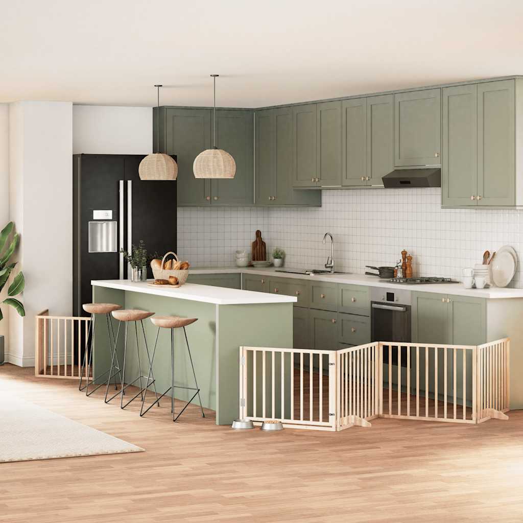 Dog Gate with Door Foldable 6 Panels 480 cm Poplar Wood