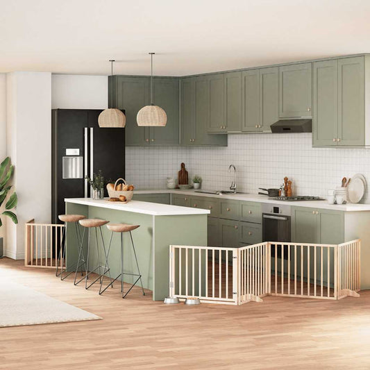 Dog Gate with Door Foldable 6 Panels 480 cm Poplar Wood