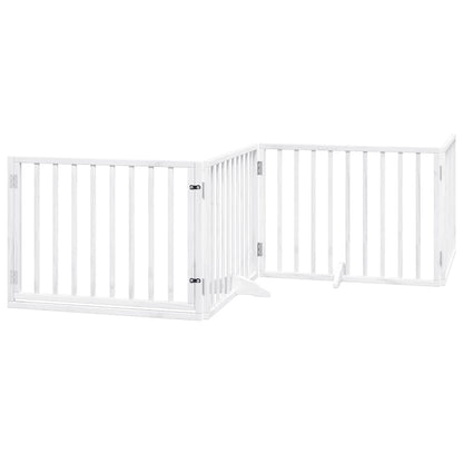 Dog Gate with Door Foldable 6 Panels White 480 cm Poplar Wood