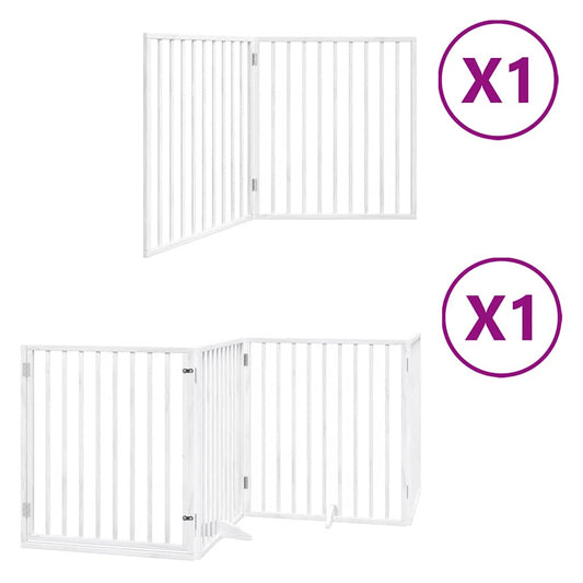 Dog Gate with Door Foldable 6 Panels White 480 cm Poplar Wood