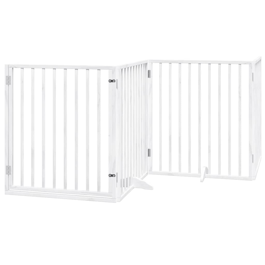 Dog Gate with Door Foldable 8 Panels White 640 cm Poplar Wood
