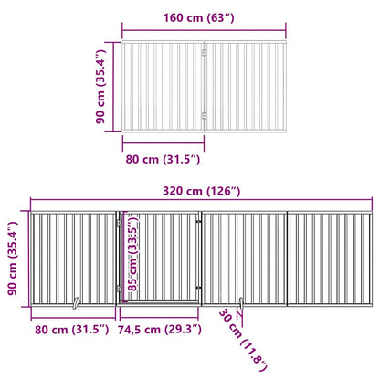 Dog Gate with Door Foldable 12 Panels White 960 cm Poplar Wood