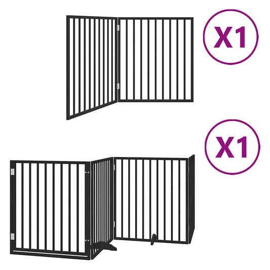 Dog Gate with Door Foldable 6 Panels Black 480 cm Poplar Wood