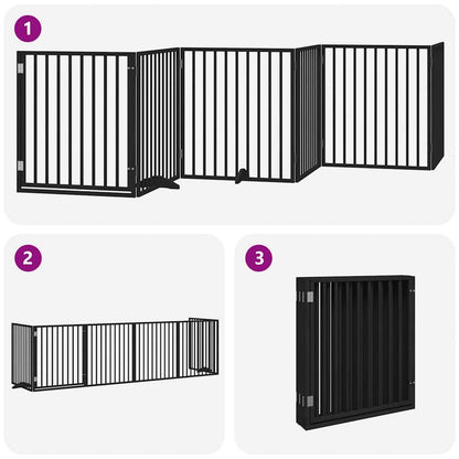 Dog Gate with Door Foldable 6 Panels Black 480 cm Poplar Wood