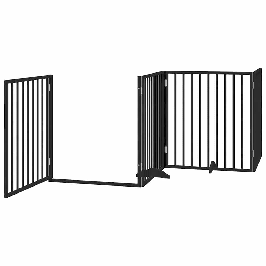 Dog Gate with Door Foldable 12 Panels Black 960 cm Poplar Wood
