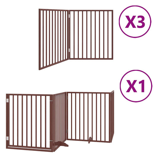 Dog Gate with Door Foldable 10 Panels Brown 800 cm Poplar Wood