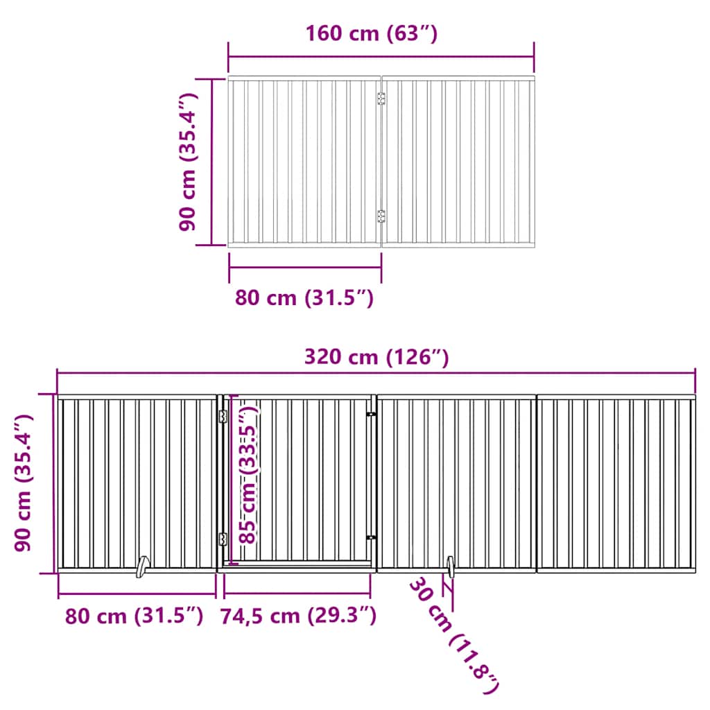 Dog Gate with Door Foldable 10 Panels Brown 800 cm Poplar Wood