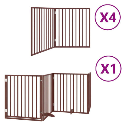 Dog Gate with Door Foldable 12 Panels Brown 960 cm Poplar Wood