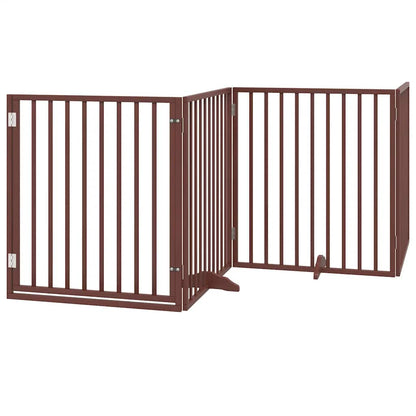 Dog Gate with Door Foldable 12 Panels Brown 960 cm Poplar Wood