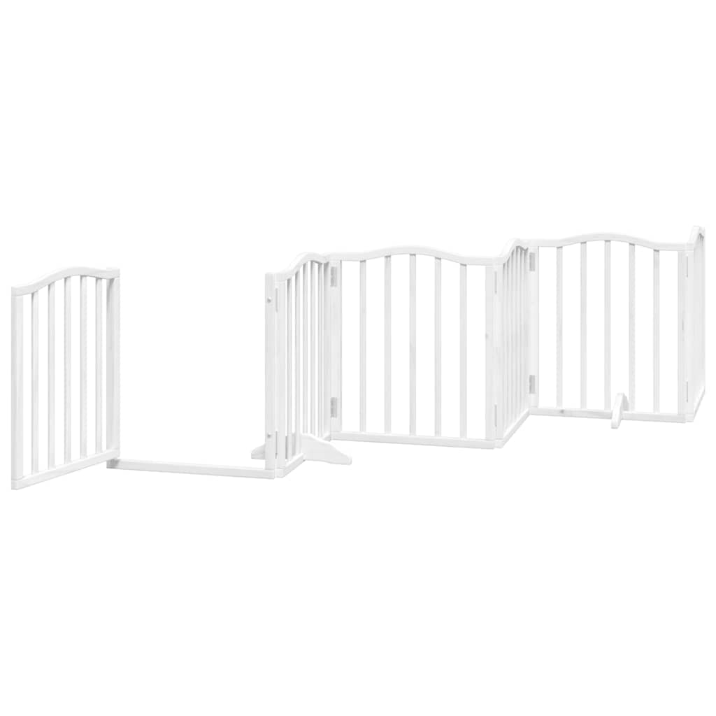 Dog Gate with Door Foldable 15 Panels White 750 cm Poplar Wood