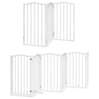 Dog Gate with Door Foldable 15 Panels White 750 cm Poplar Wood