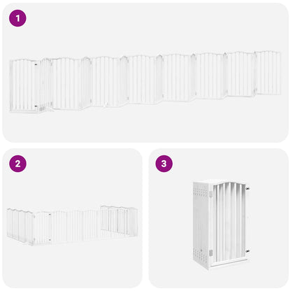 Dog Gate with Door Foldable 15 Panels White 750 cm Poplar Wood